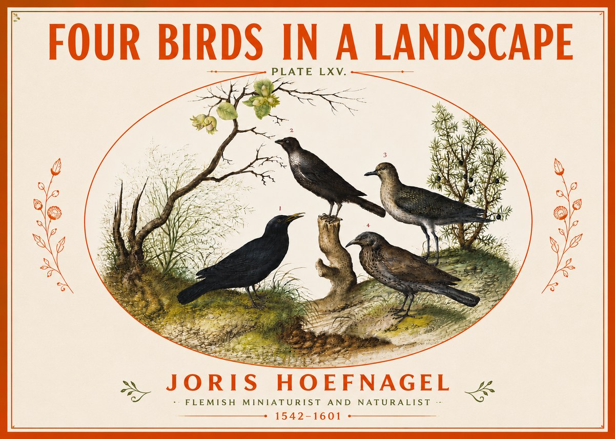 Joris Hoefnagel Four Birds in a Landscape No5 - Juliste