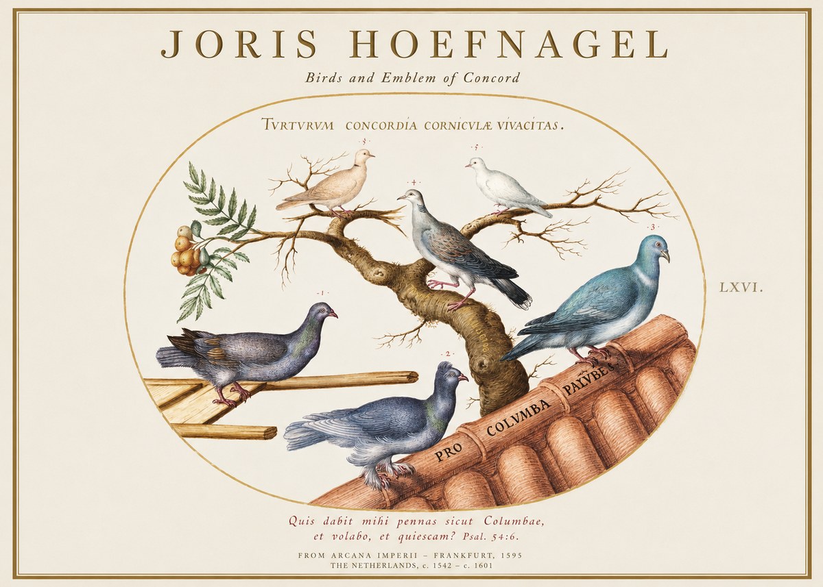 Joris Hoefnagel Birds and Emblem of Concord No1 - Juliste