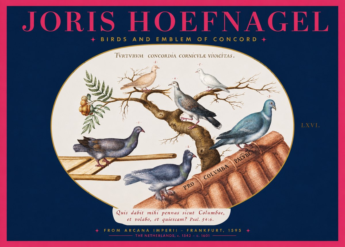 Joris Hoefnagel Birds and Emblem of Concord No2 - Juliste