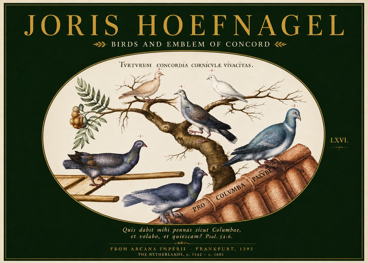 Joris Hoefnagel Birds and Emblem of Concord No3 - Juliste