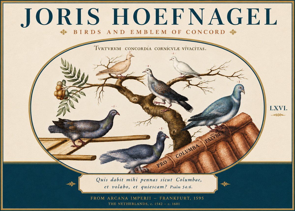Joris Hoefnagel Birds and Emblem of Concord No4 - Juliste