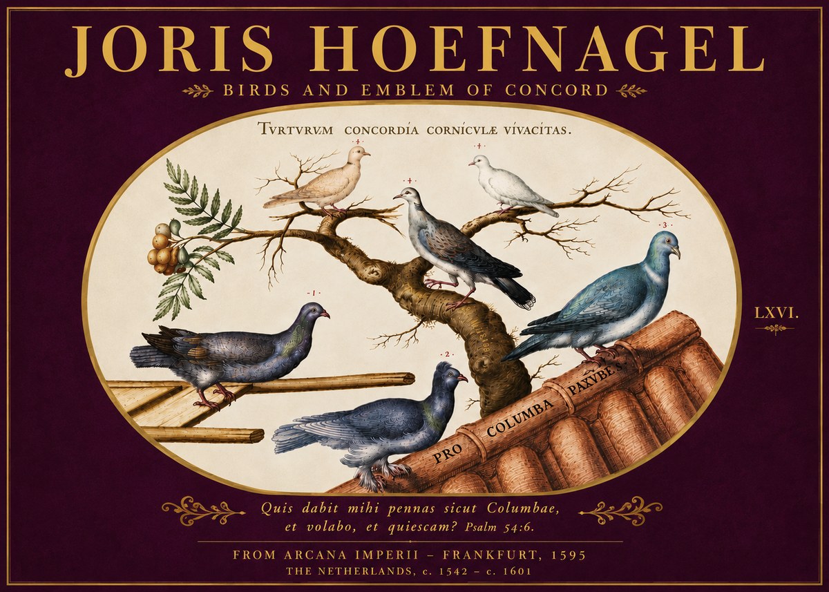 Joris Hoefnagel Birds and Emblem of Concord No5 - Juliste