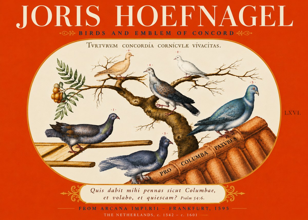 Joris Hoefnagel Birds and Emblem of Concord No6 - Juliste
