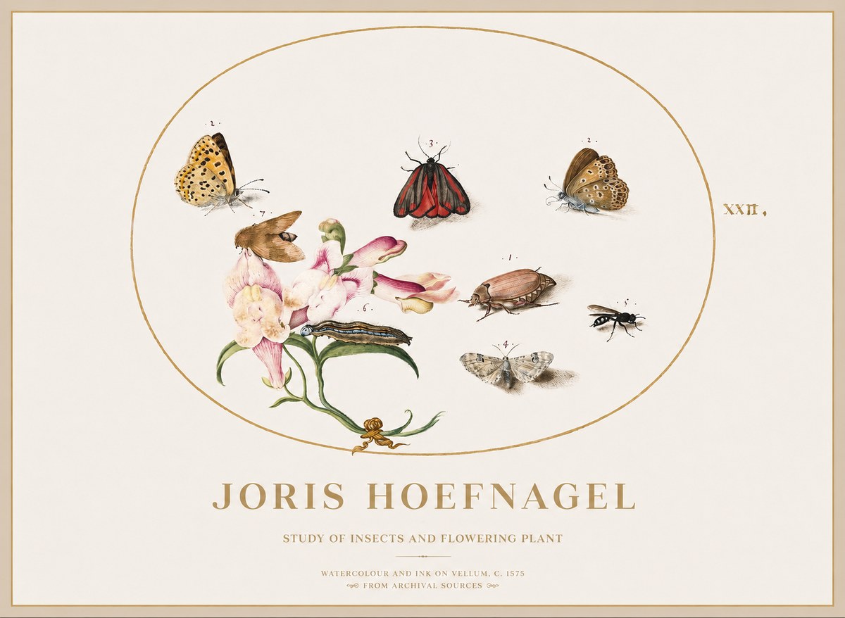Joris Hoefnagel Study of Insects and Flowering Plant No1 - Juliste