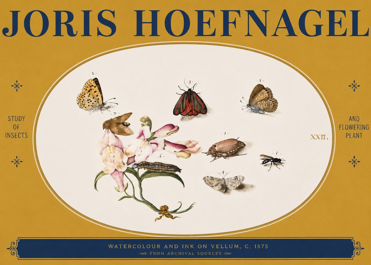 Joris Hoefnagel Study of Insects and Flowering Plant No3 - Juliste