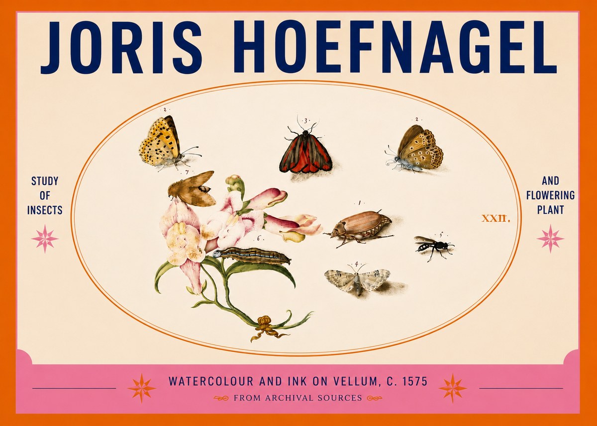 Joris Hoefnagel Study of Insects and Flowering Plant No5 - Juliste