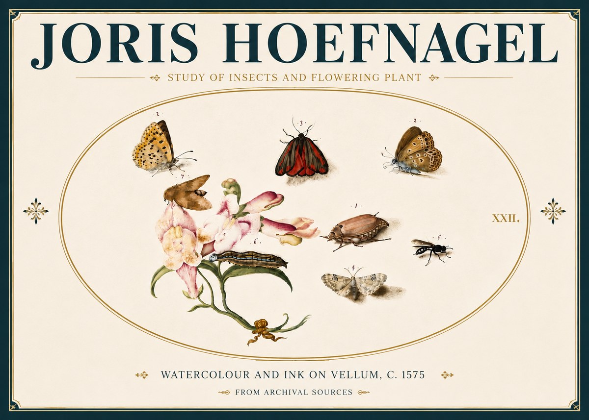 Joris Hoefnagel Study of Insects and Flowering Plant No6 - Juliste
