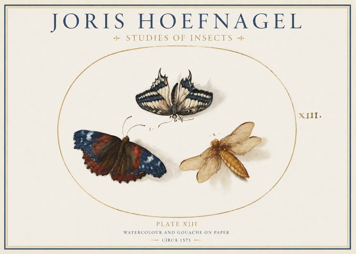 Joris Hoefnagel Studies of Insects - Plate Xiii No1 - Juliste