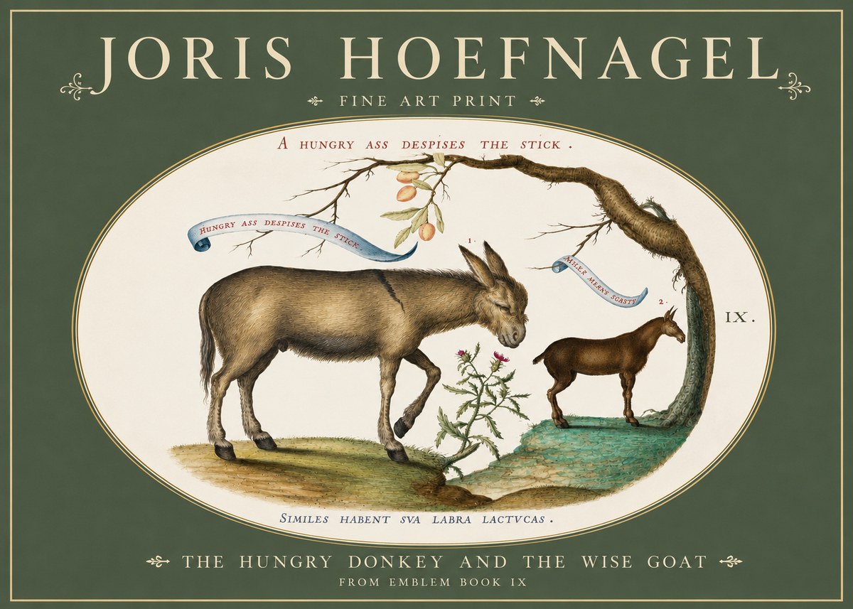 Joris Hoefnagel The Hungry Donkey and the Wise Goat No3 - Juliste