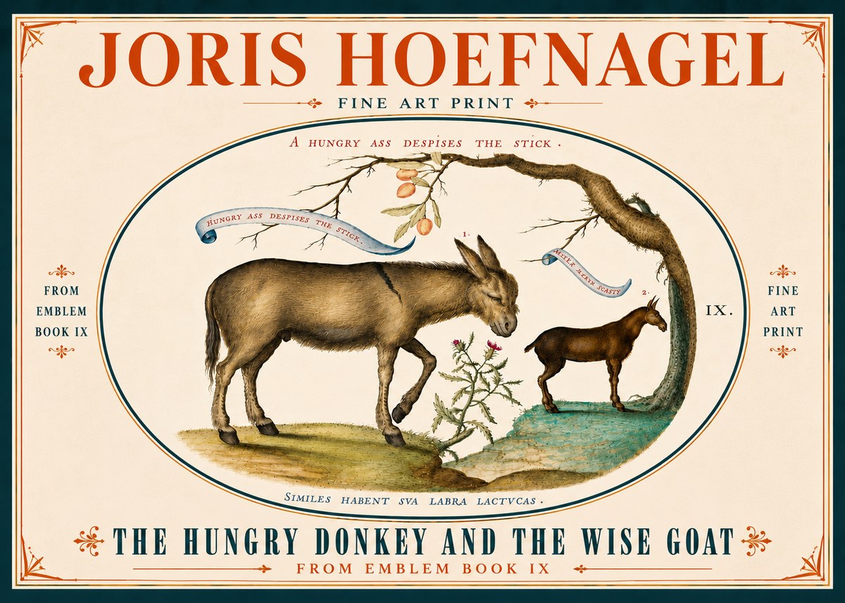 Joris Hoefnagel The Hungry Donkey and the Wise Goat No6 - Juliste