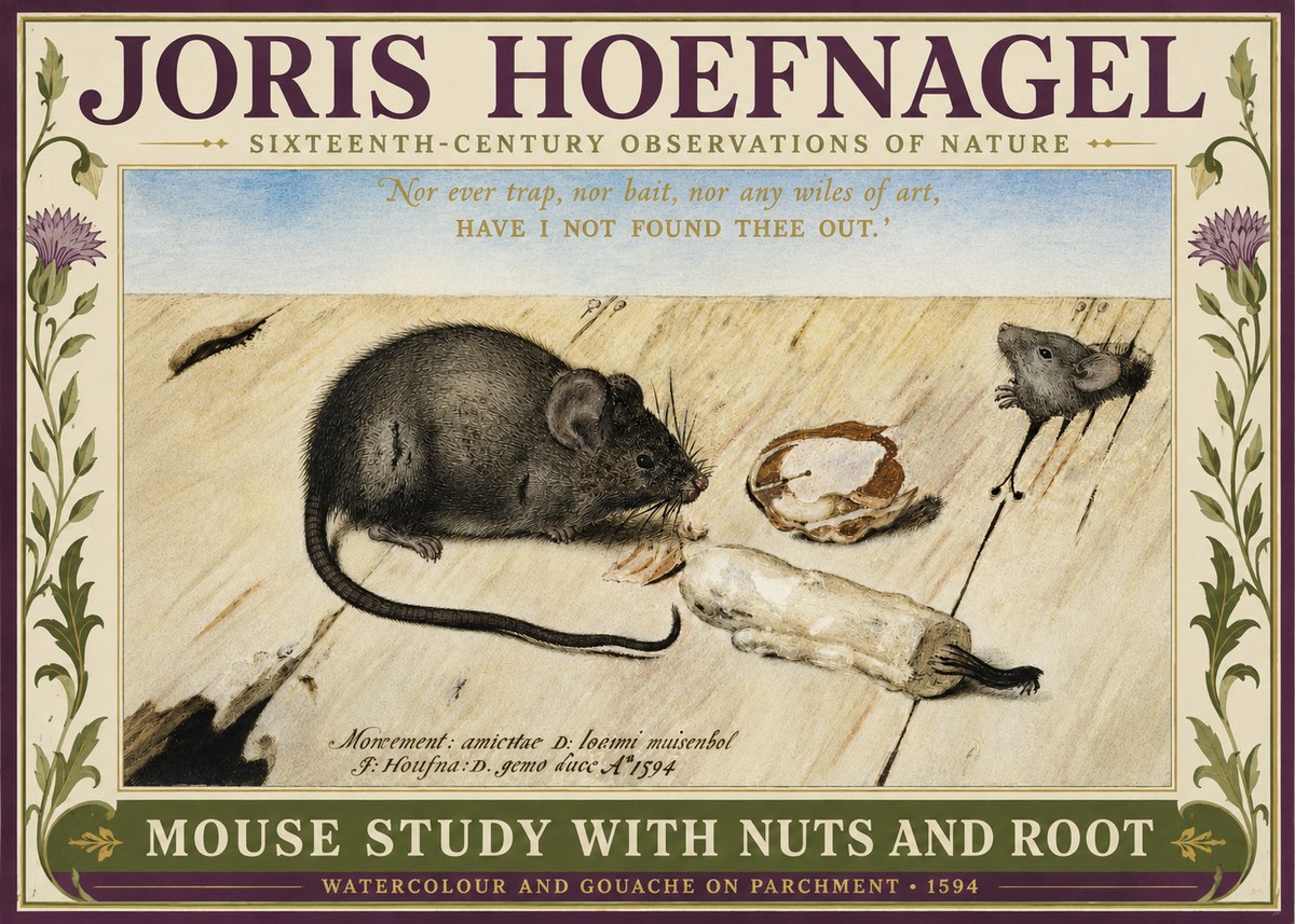Joris Hoefnagel Mouse Study with Nuts and Root No3 - Juliste
