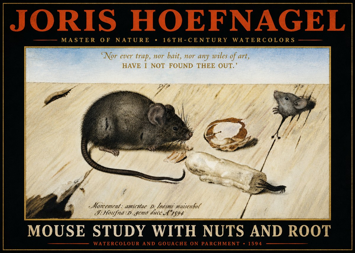 Joris Hoefnagel Mouse Study with Nuts and Root No4 - Juliste