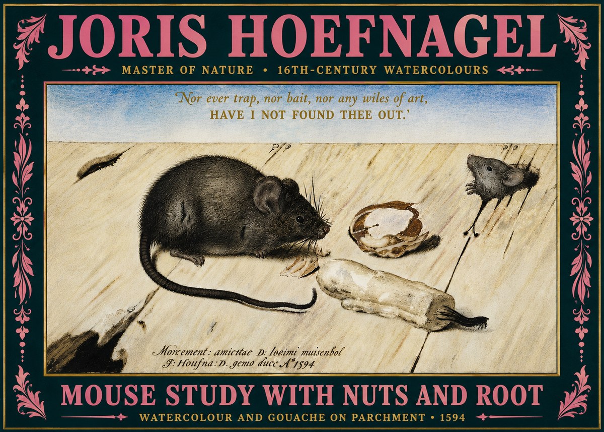 Joris Hoefnagel Mouse Study with Nuts and Root No5 - Juliste