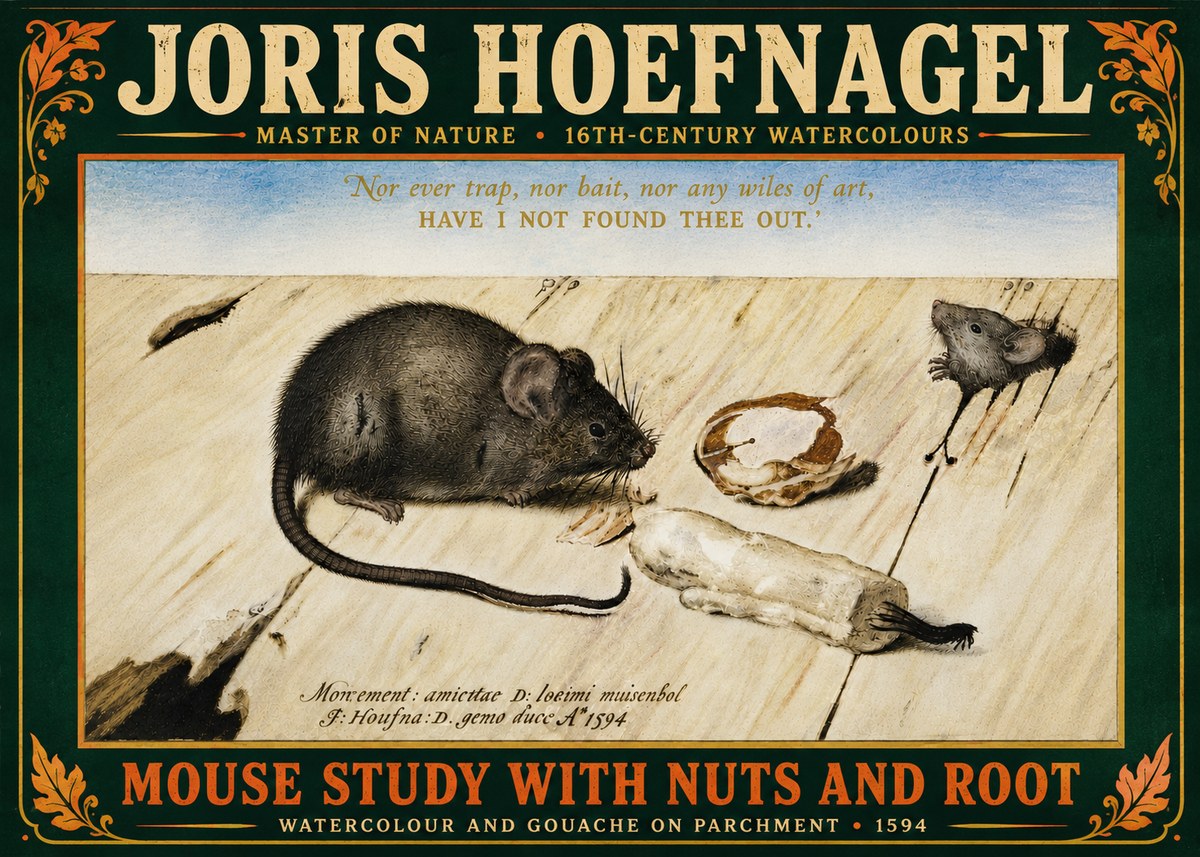 Joris Hoefnagel Mouse Study with Nuts and Root No6 - Juliste