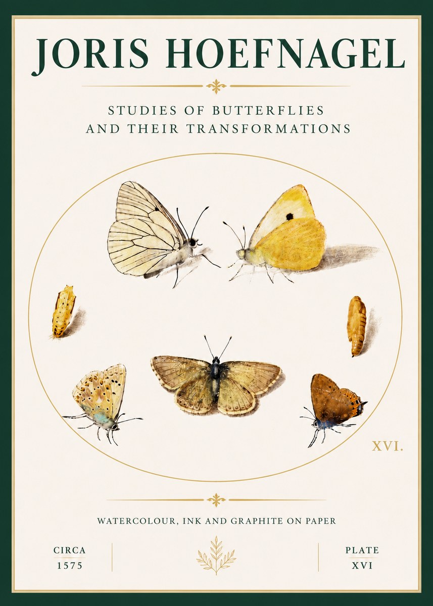 Joris Hoefnagel Studies of Butterflies and Their Transformations No4 - Juliste