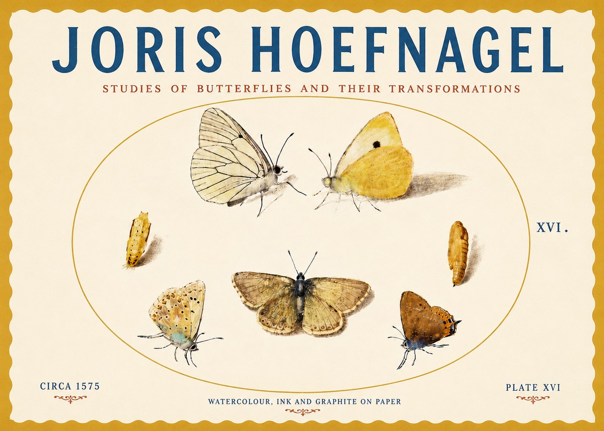 Joris Hoefnagel Studies of Butterflies and Their Transformations No5 - Juliste