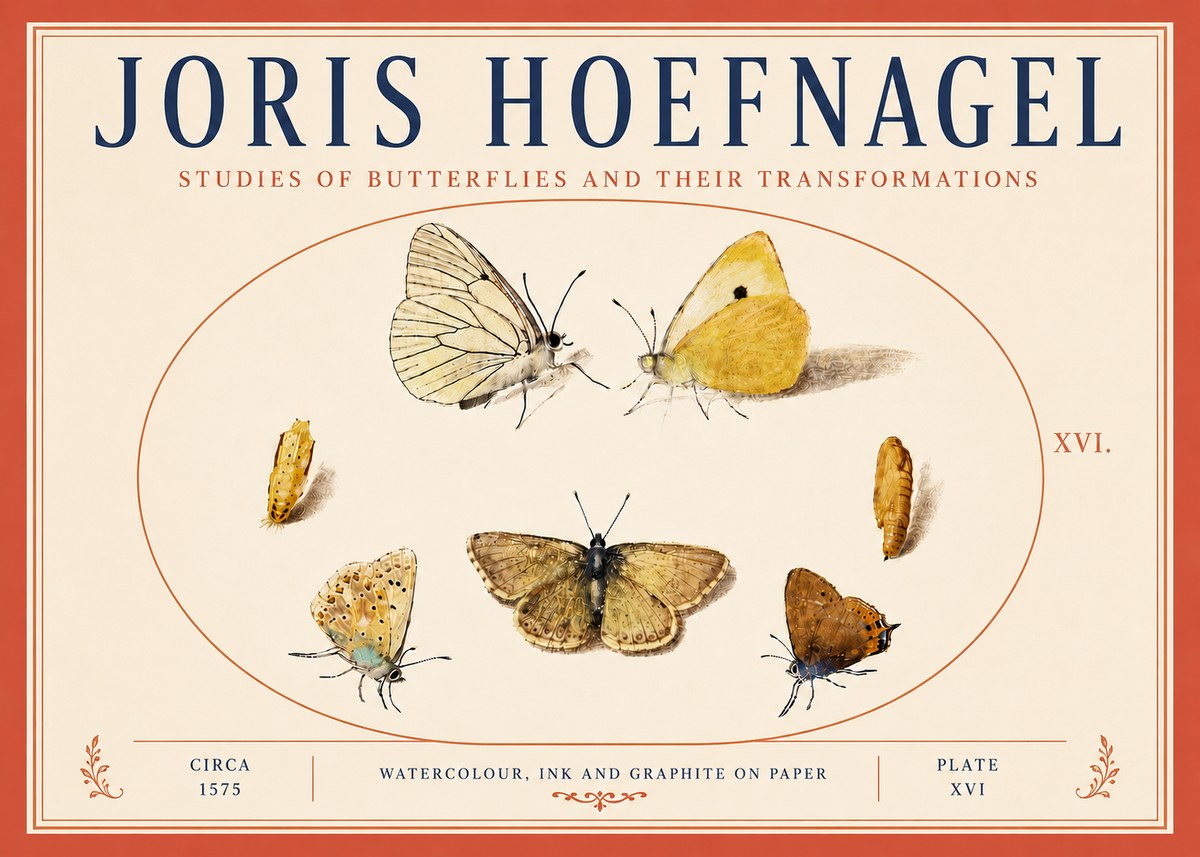 Joris Hoefnagel Studies of Butterflies and Their Transformations No6 - Juliste