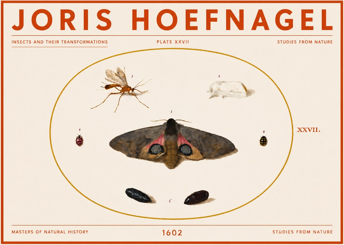 Joris Hoefnagel Insects and Their Transformations - Plate Xxvii No5 - Juliste