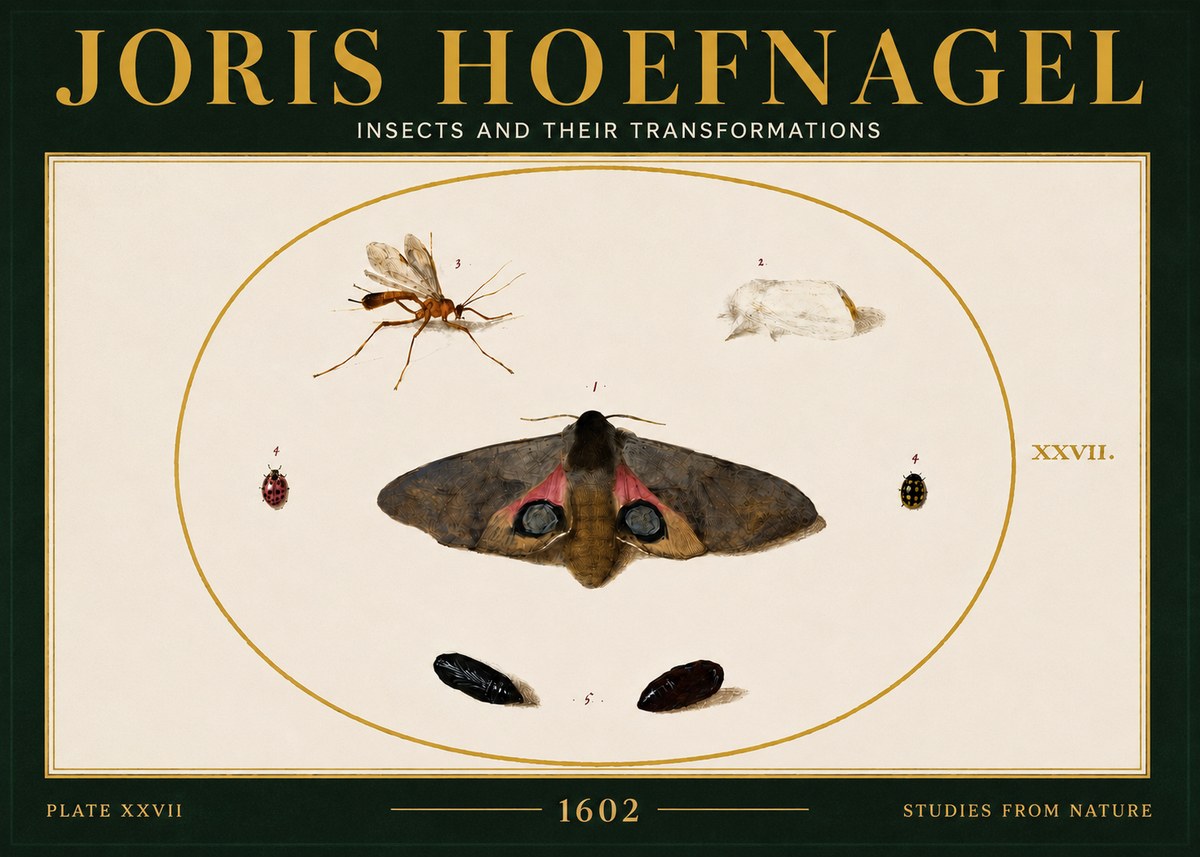 Joris Hoefnagel Insects and Their Transformations - Plate Xxvii No6 - Juliste