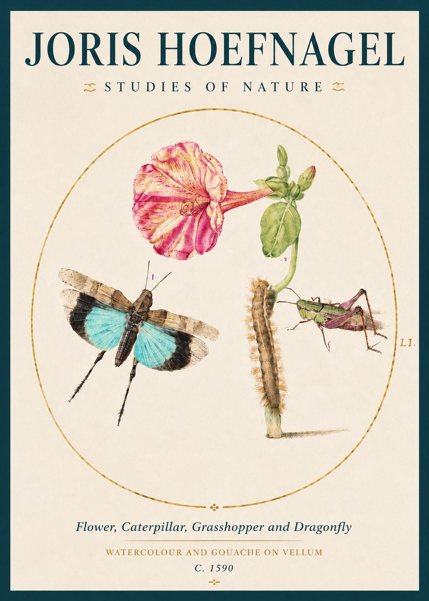 Joris Hoefnagel Plate L1. Studies of Insects and Plants No4 - Juliste