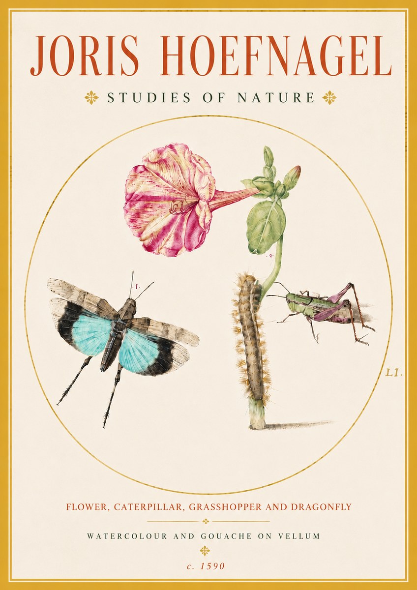 Joris Hoefnagel Plate L1. Studies of Insects and Plants No5 - Juliste