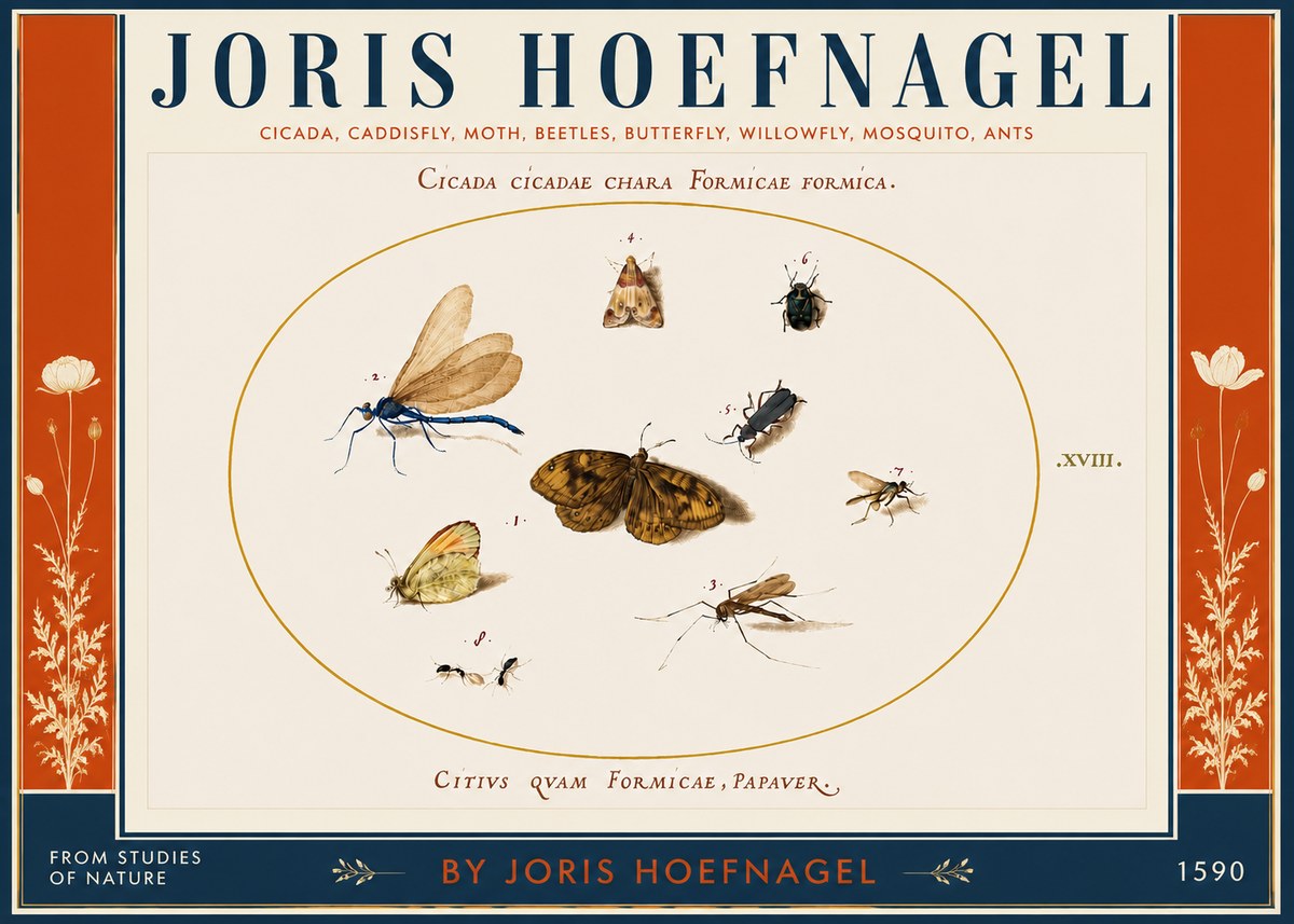 Joris Hoefnagel Cicada Cicadae Chara Formicae Formica. No4 - Juliste