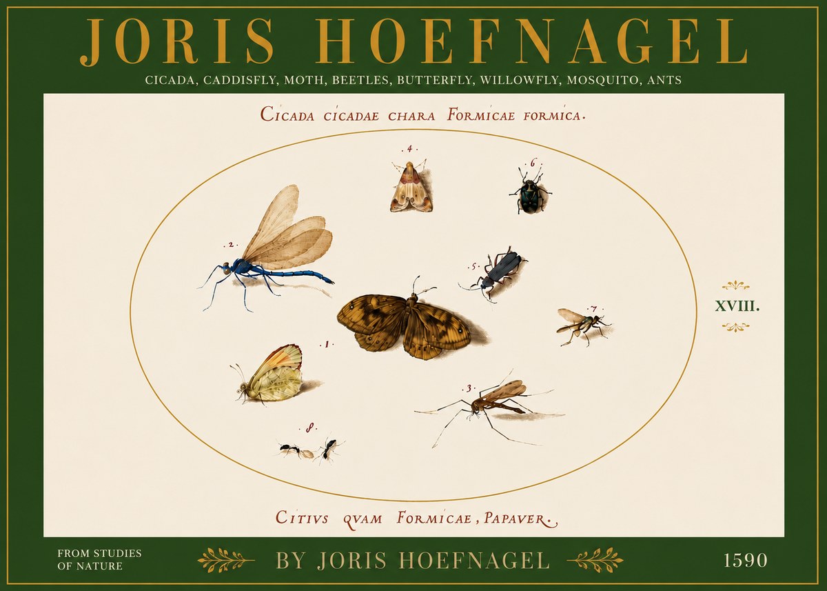 Joris Hoefnagel Cicada Cicadae Chara Formicae Formica. No6 - Juliste