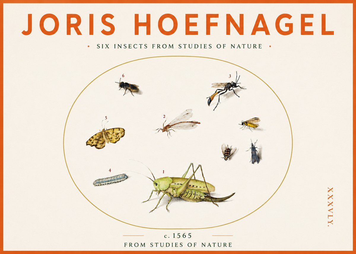Joris Hoefnagel Six Insects from Studies of Nature C. 1565 No3 - Juliste