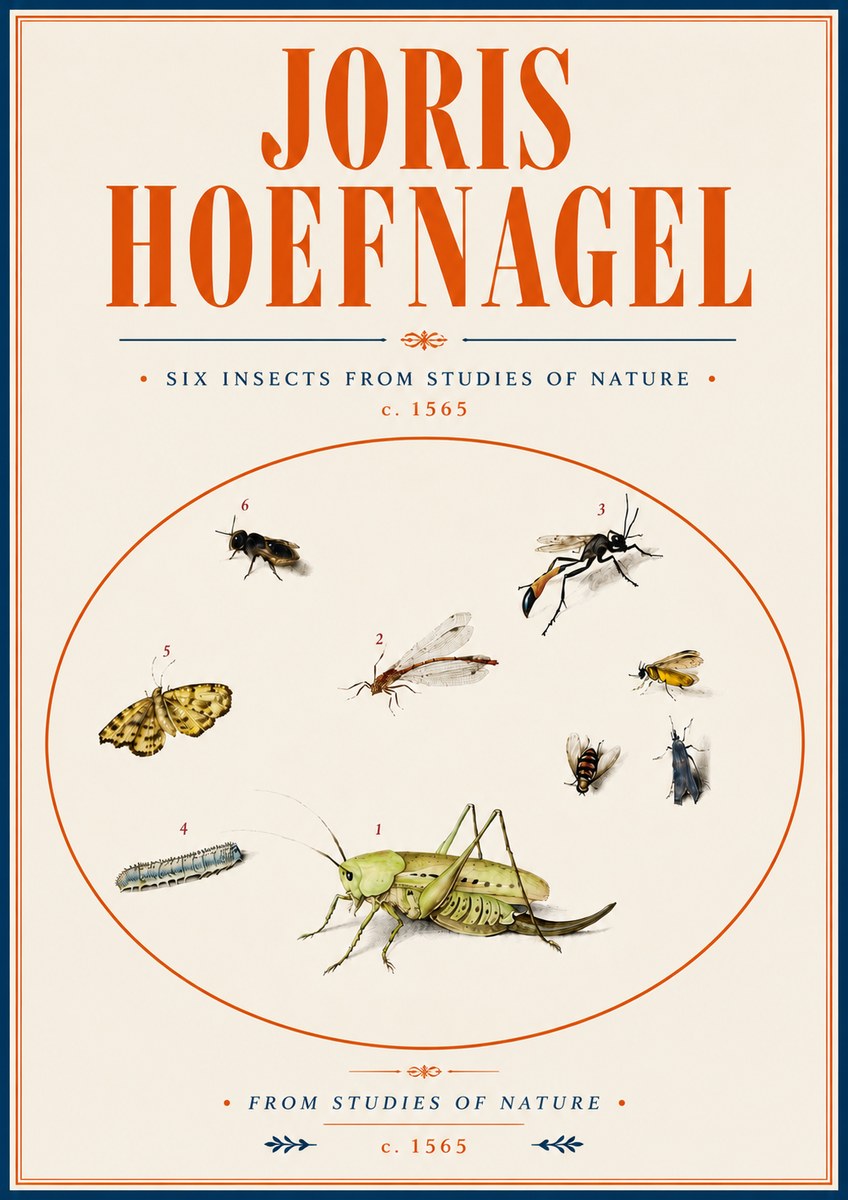 Joris Hoefnagel Six Insects from Studies of Nature C. 1565 No6 - Juliste