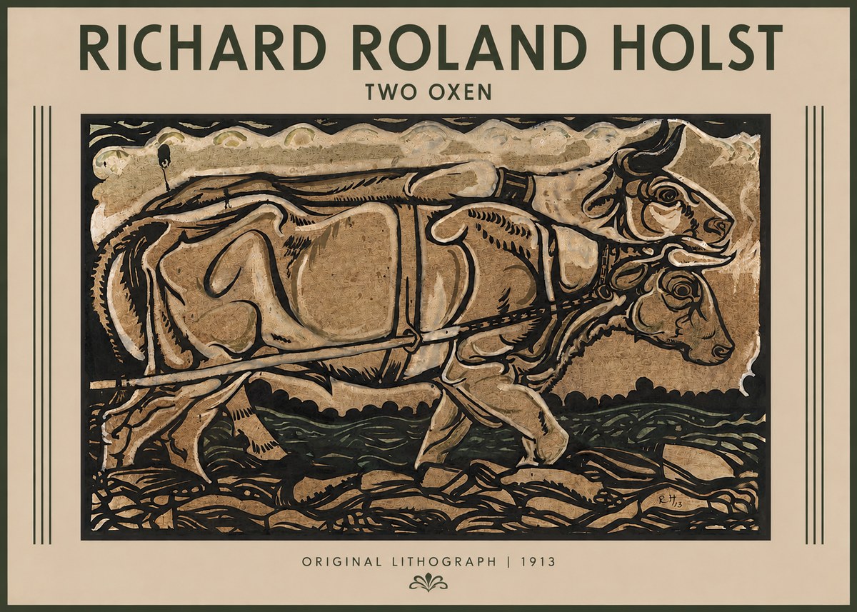 Richard Roland Holst Two Oxen No2 - Juliste