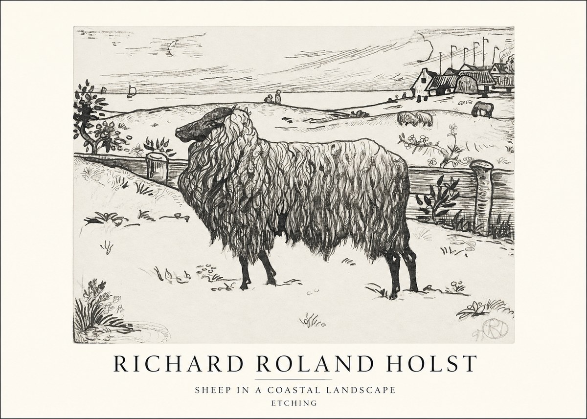 Richard Roland Holst Sheep in a Coastal Landscape No1 - Juliste