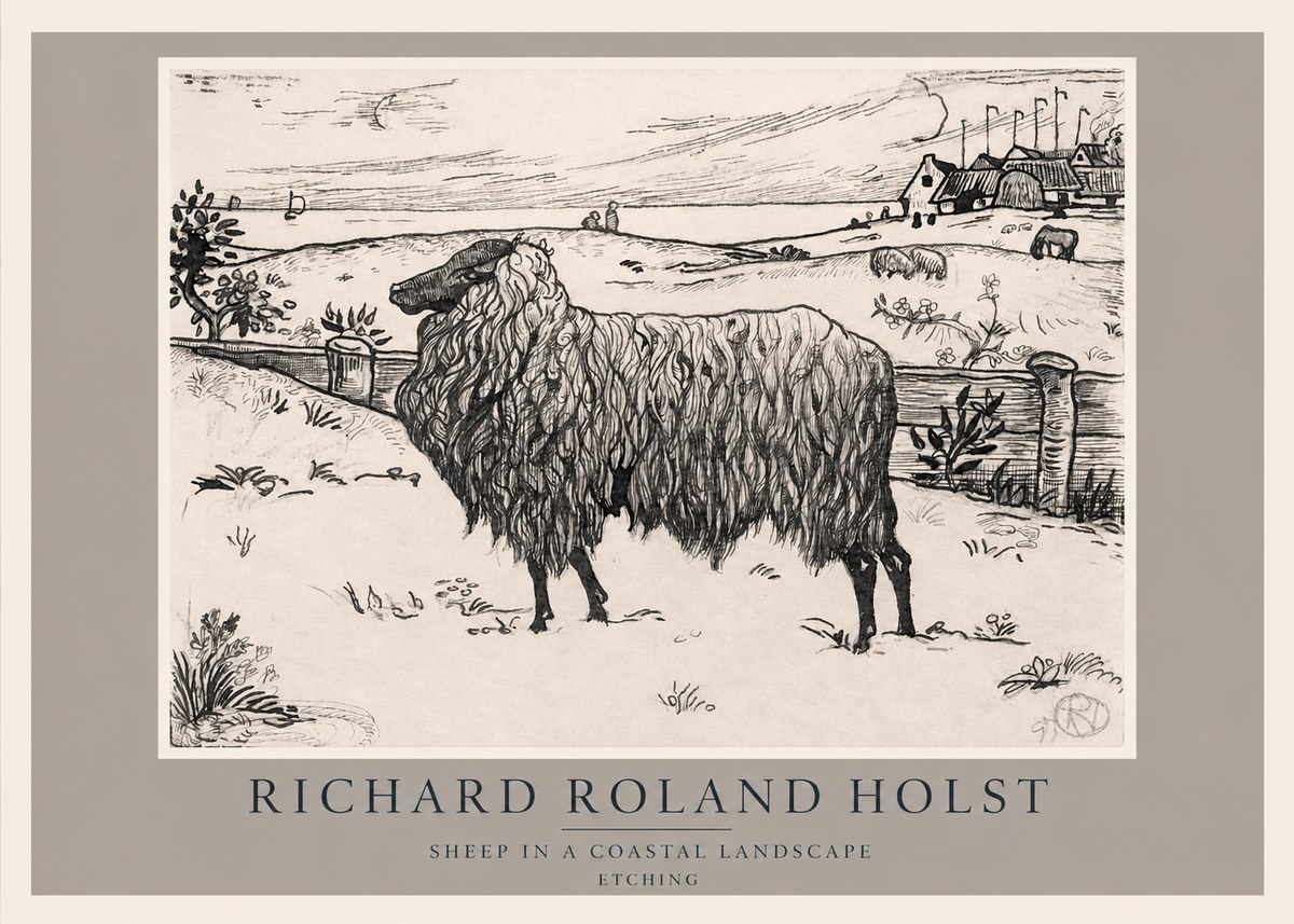 Richard Roland Holst Sheep in a Coastal Landscape No2 - Juliste