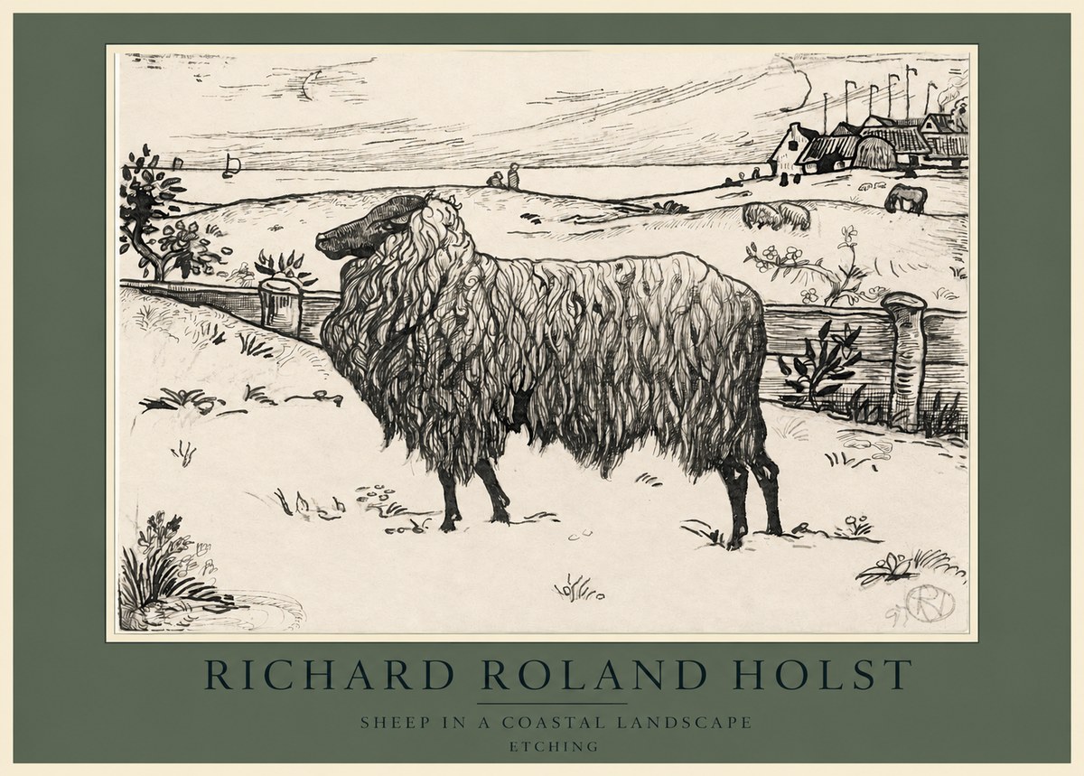 Richard Roland Holst Sheep in a Coastal Landscape No3 - Juliste