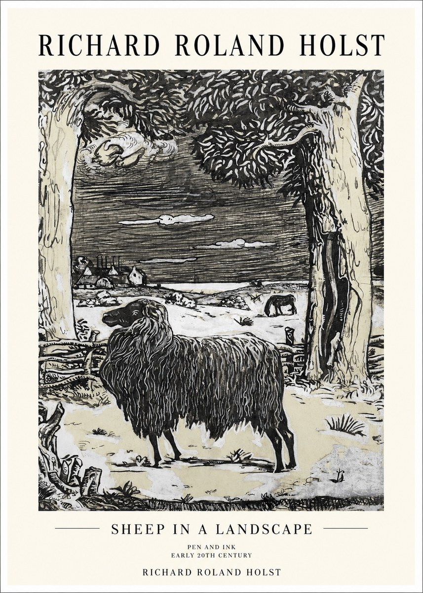 Richard Roland Holst Sheep in a Landscape No1 - Juliste