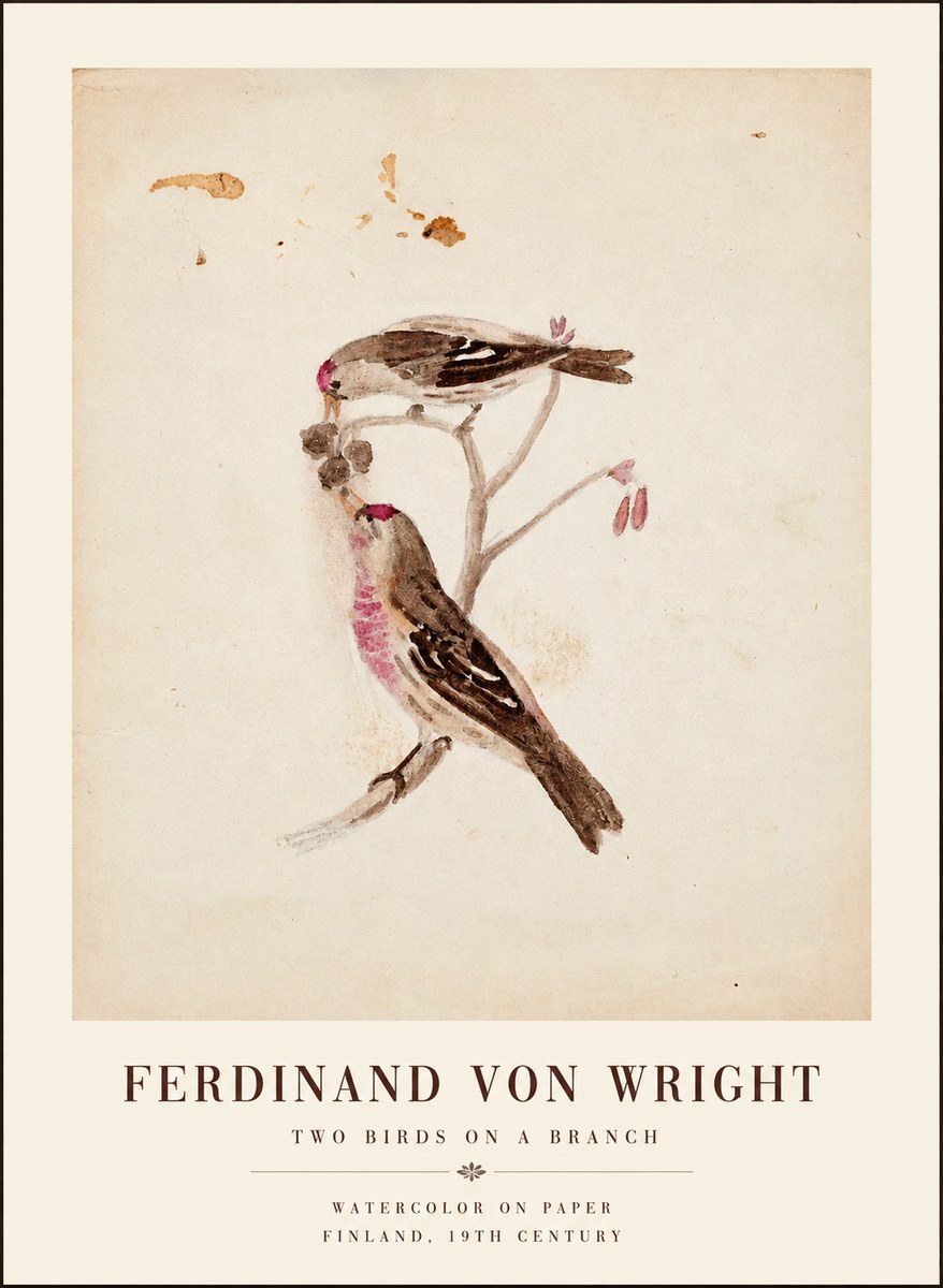 Ferdinand von Wright Two Birds on a Branch No1 - Juliste