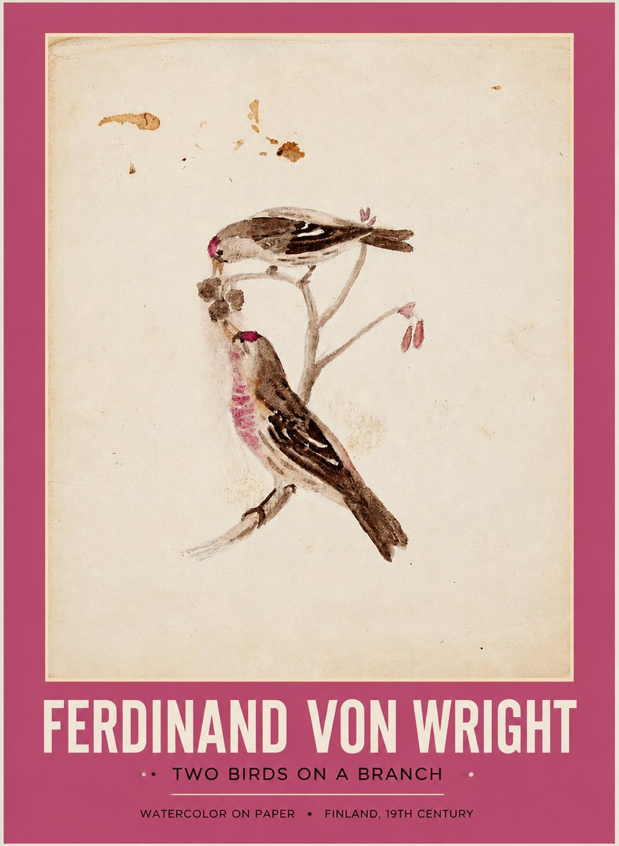 Ferdinand von Wright Two Birds on a Branch No2 - Juliste