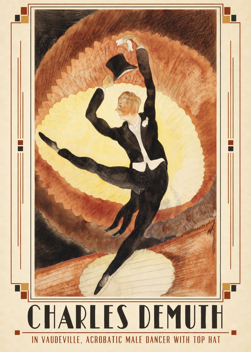 Charles Demuth In Vaudeville, Acrobatic Male Dancer with Top Hat No2 - Juliste