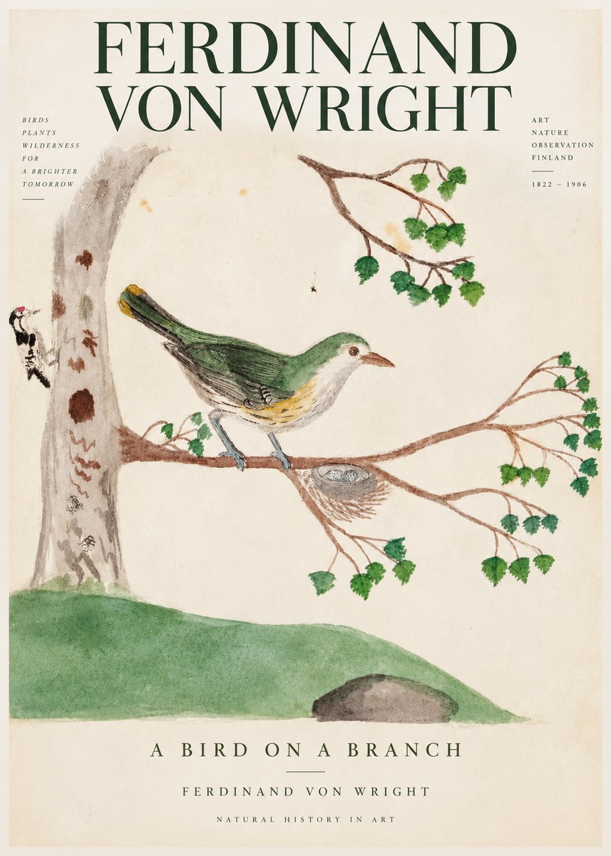 Ferdinand von Wright Green Warbler with Nest No4 - Juliste