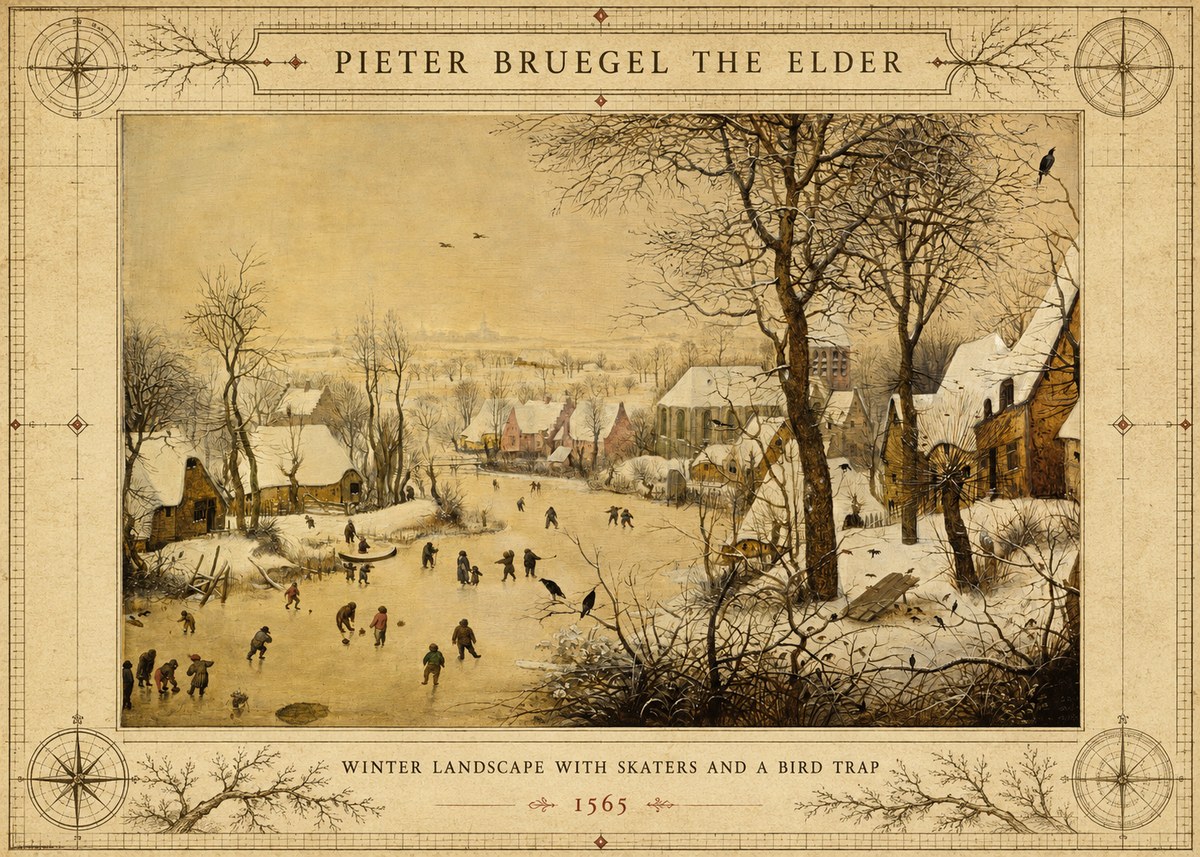 Pieter Bruegel Winter Landscape with Skaters and a Bird Trap No3 - Juliste