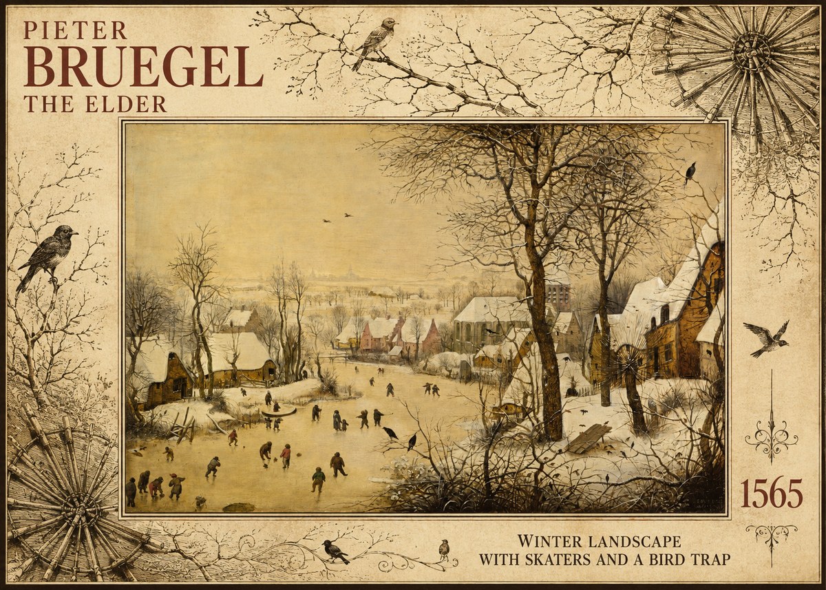 Pieter Bruegel Winter Landscape with Skaters and a Bird Trap No5 - Juliste