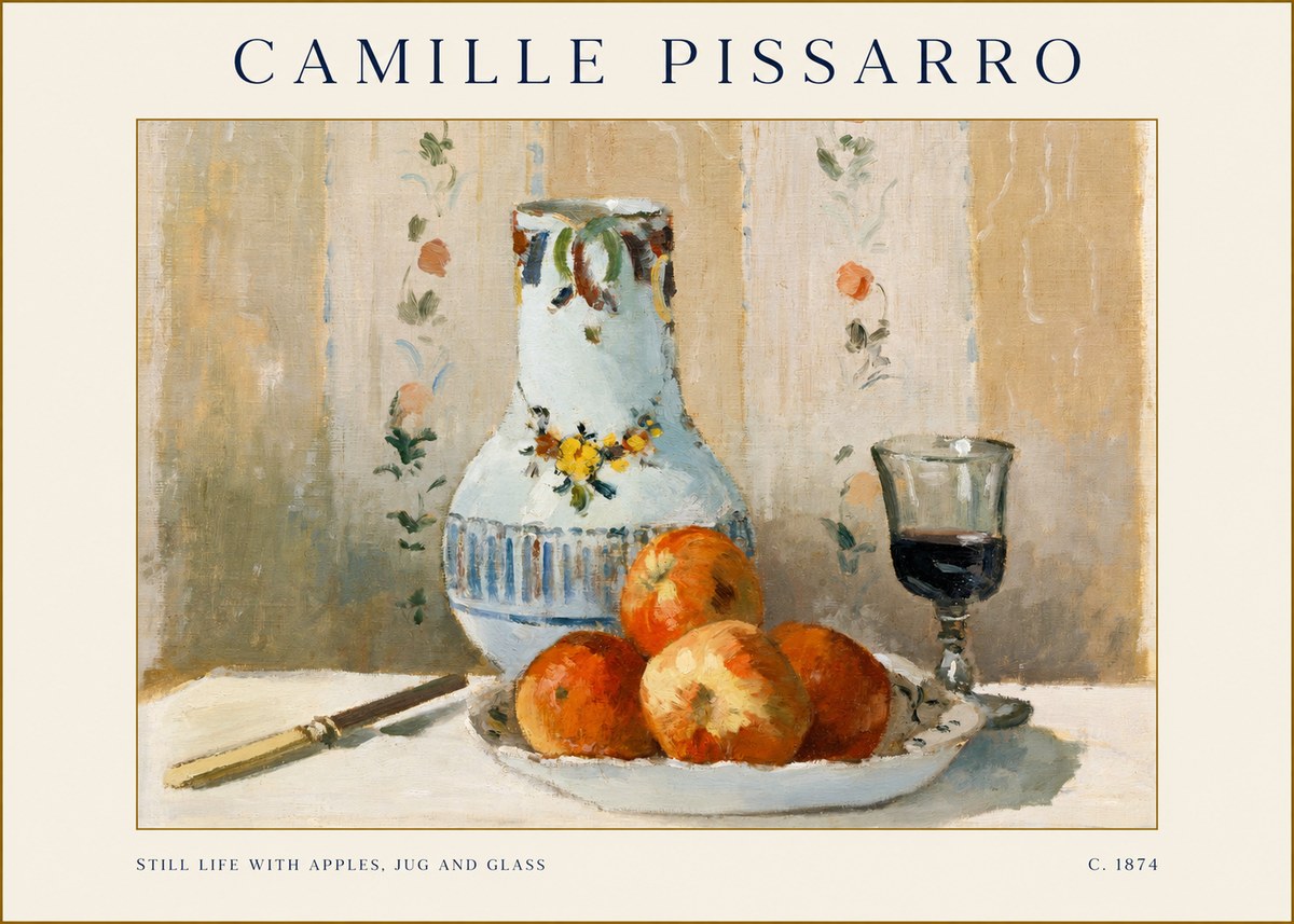Pissarro Still Life with Apples, Jug and Glass No1 - Juliste