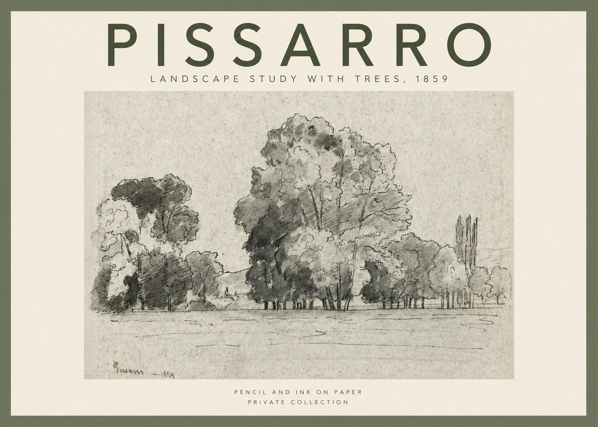 Pissarro Landscape Study with Trees No2 - Juliste