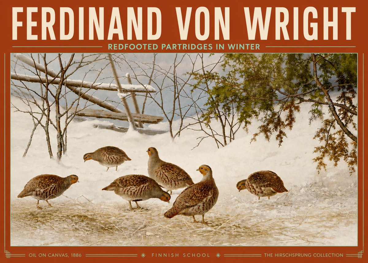 Ferdinand von Wright Redfooted Partridges in Winter No5 - Juliste