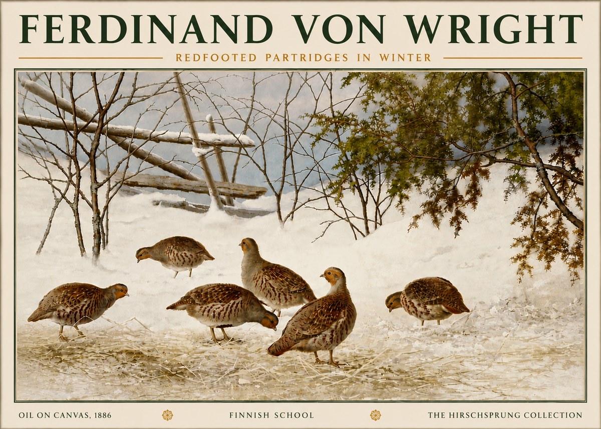 Ferdinand von Wright Redfooted Partridges in Winter No6 - Juliste