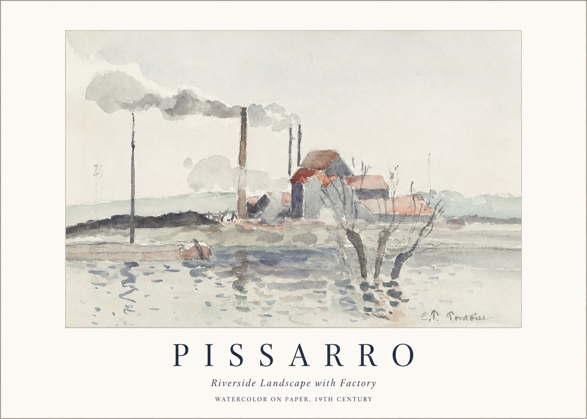 Pissarro Riverside Landscape with Factory No1 - Juliste