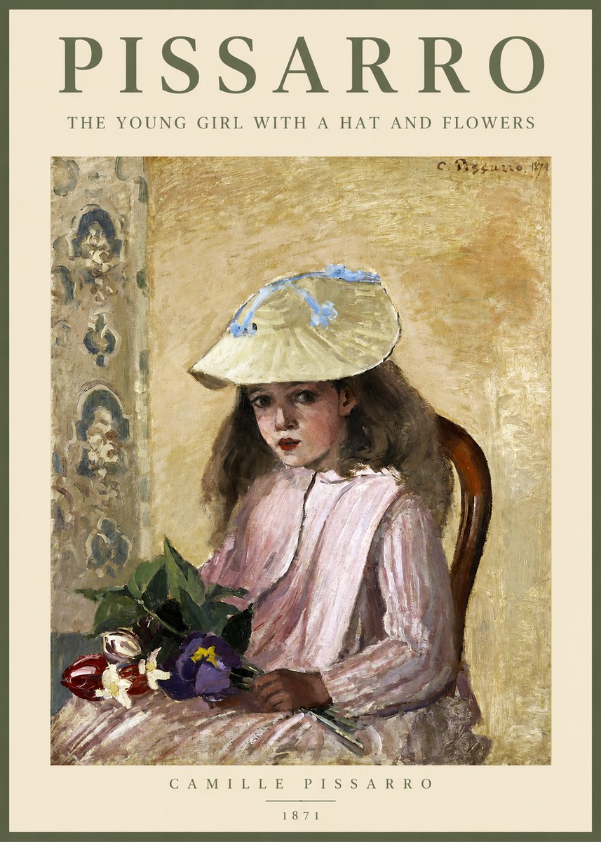 Pissarro The Young Girl with a Hat and Flowers No2 - Juliste