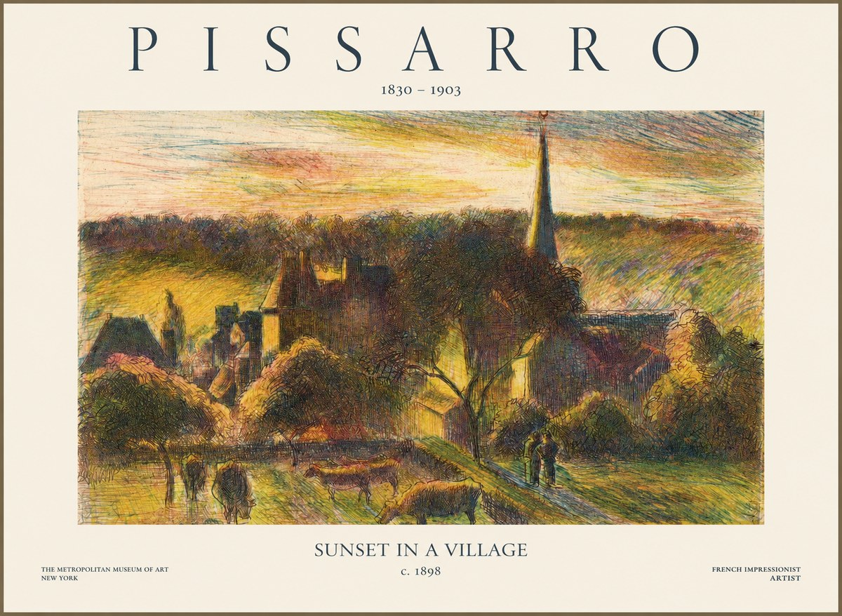 Pissarro Sunset in a Village No1 - Juliste