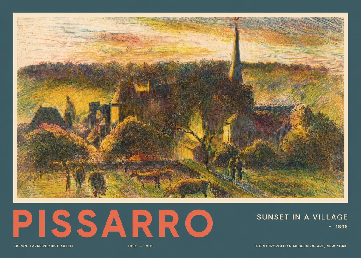 Pissarro Sunset in a Village No2 - Juliste
