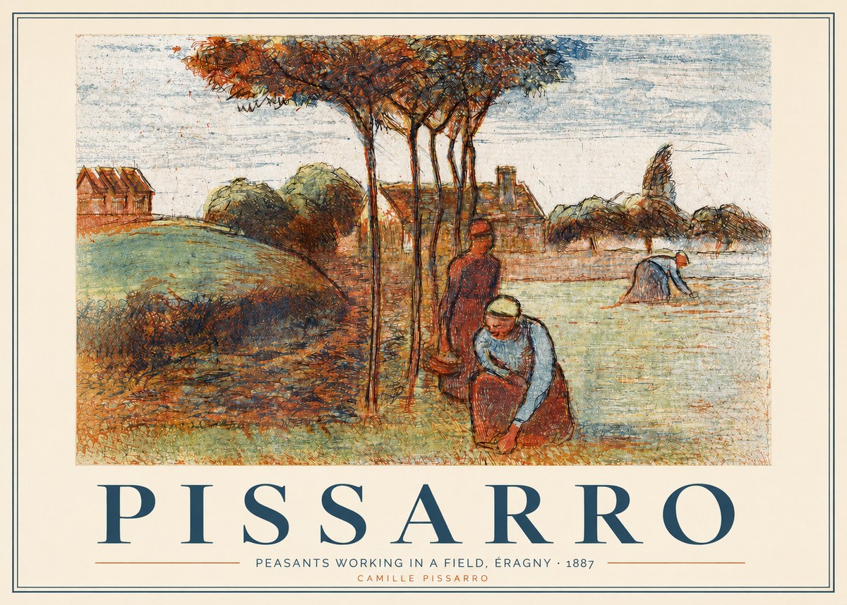 Pissarro Peasants Working in a Field, Éragny · 1887 No3 - Juliste