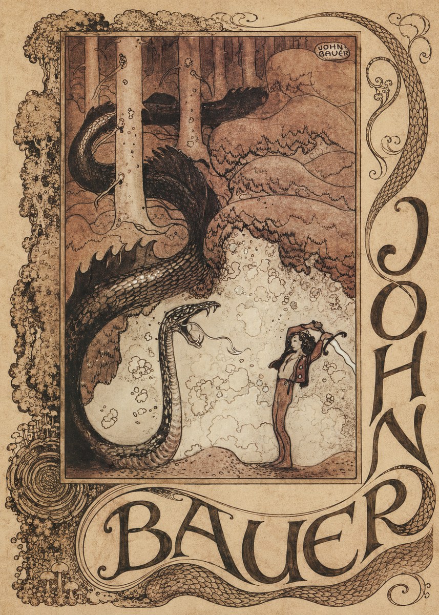 John Bauer The Boy and the Serpent No3 - Juliste